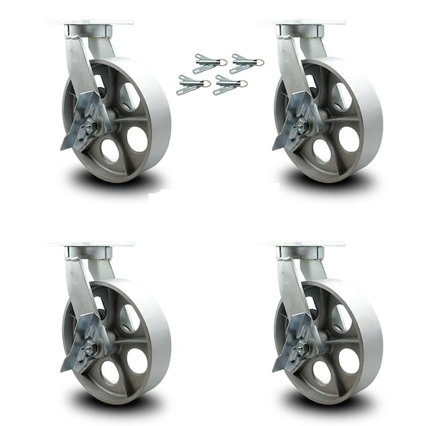 12 Inch Heavy Duty Semi Steel Cast Iron Caster Set with Brake and Swivel Lock